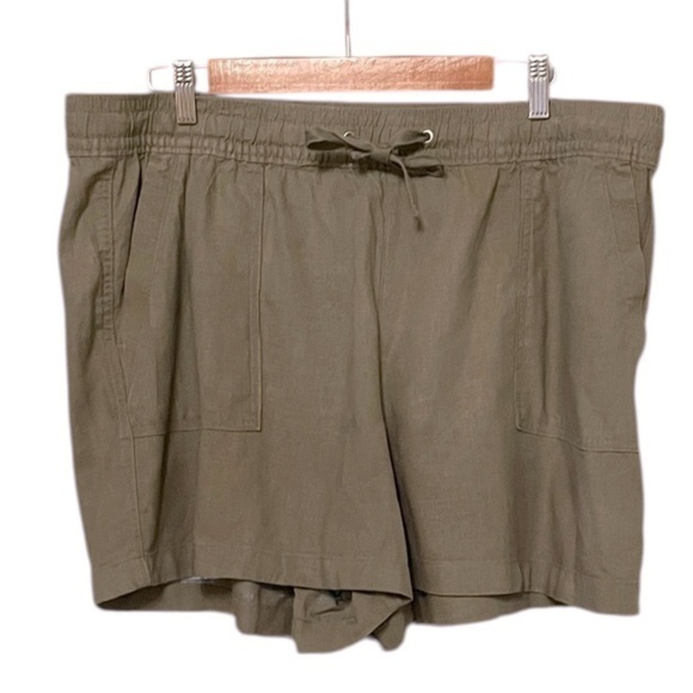 NA XXXX ???? Olive Army Green Linen Blend Pull-on Pocket Drawstring Shorts